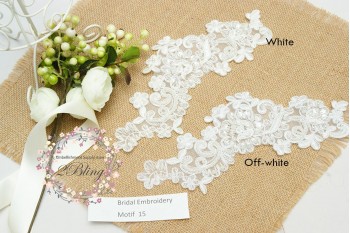 Bridal Lace Embroidery Motif 15 (Pearls & sequins), 23x9  cm